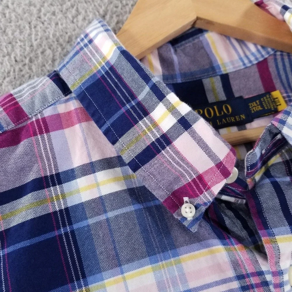 Polo Ralph Lauren Shirt Mens 2XLT Blue Plaid Button Down Oxford Dress Casual